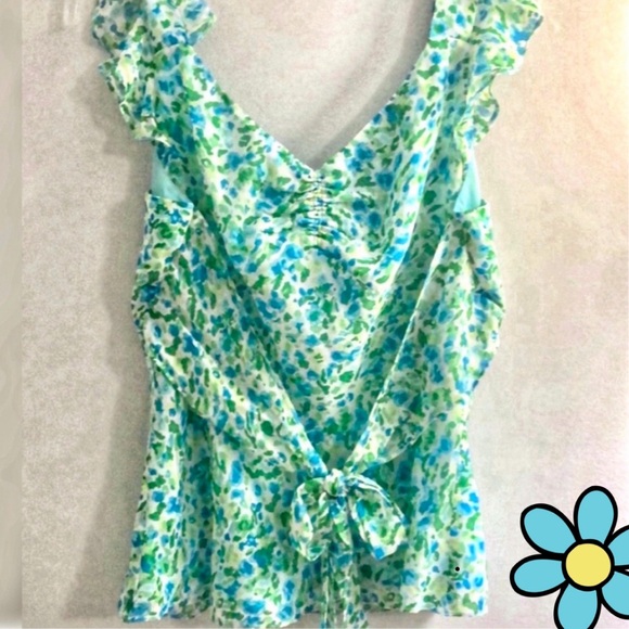 Ann Taylor Tops - Romance Silky Chiffon Sleeveless Top, Tie Back, Watercolor Blue/Greens, 12